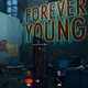 Graffiti reading "Forever Young," "Food Sucks," "Freedom is a trap," and "Eternally yours Eternalist," painted on inside of a building.